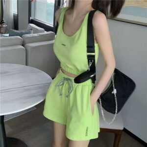 Womens two piece neon green co -ord set